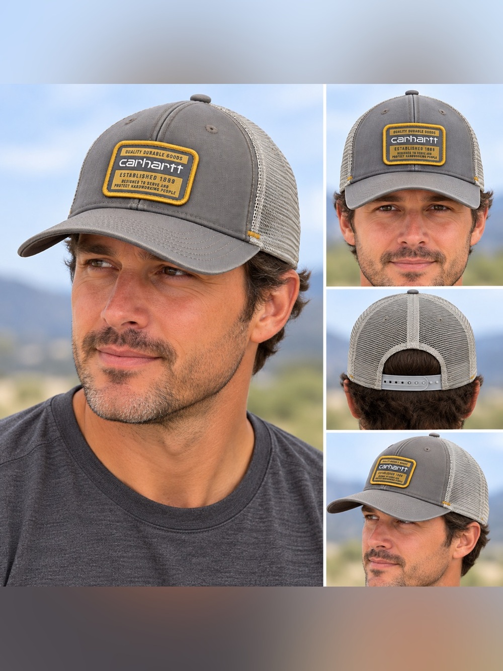 Carhartt 104723 Charcoal Gray Canvas Mesh Back Trucker Hat Snapback OSFA
